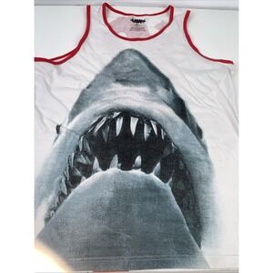 Jaws Tank Top Shark Horror Movie Mens White Vintage T-Shirt Large